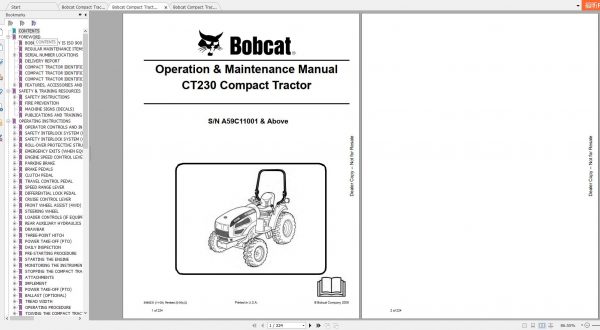 Bobcat Compact Tractor CT230 Operation Maintenance Manuals 1