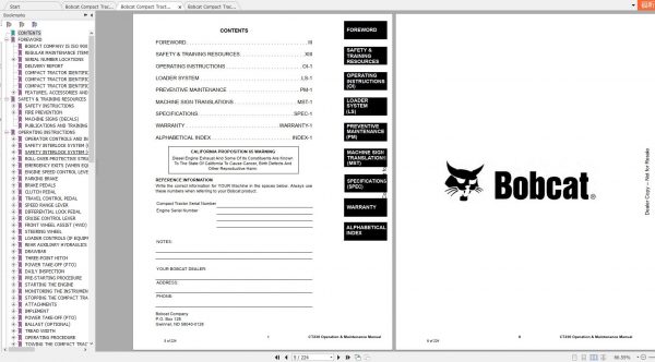 Bobcat Compact Tractor CT230 Operation Maintenance Manuals 2