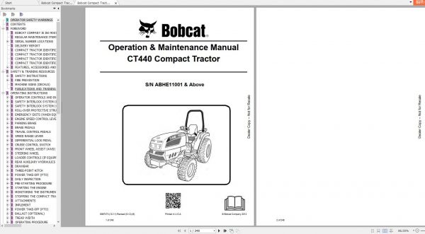 Bobcat Compact Tractor CT440 Operation Maintenance Manuals 1 1