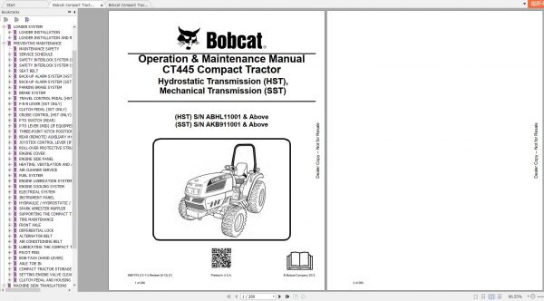 Bobcat Compact Tractor CT445 Operation Maintenance Manuals 1