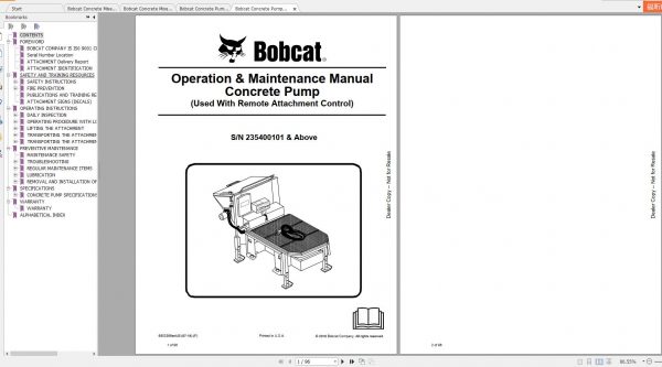 Bobcat Concrete Mixer Concrete Pump Operation Maintenance Manuals 1
