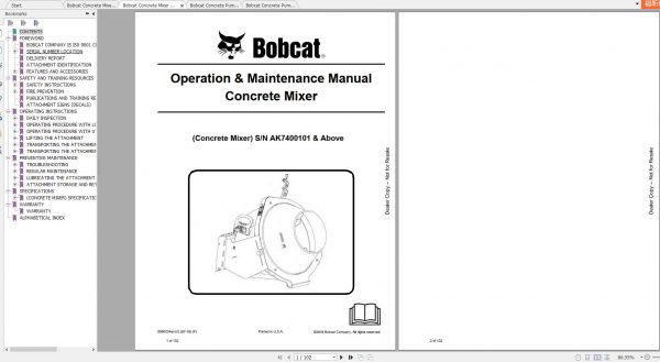 Bobcat Concrete Mixer Concrete Pump Operation Maintenance Manuals 2