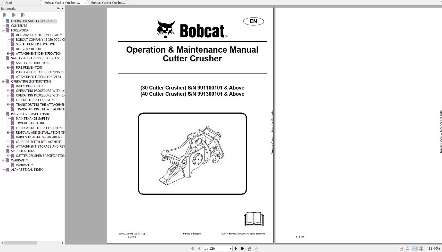 Bobcat Cutter Crusher Operation Maintenance Manuals 1