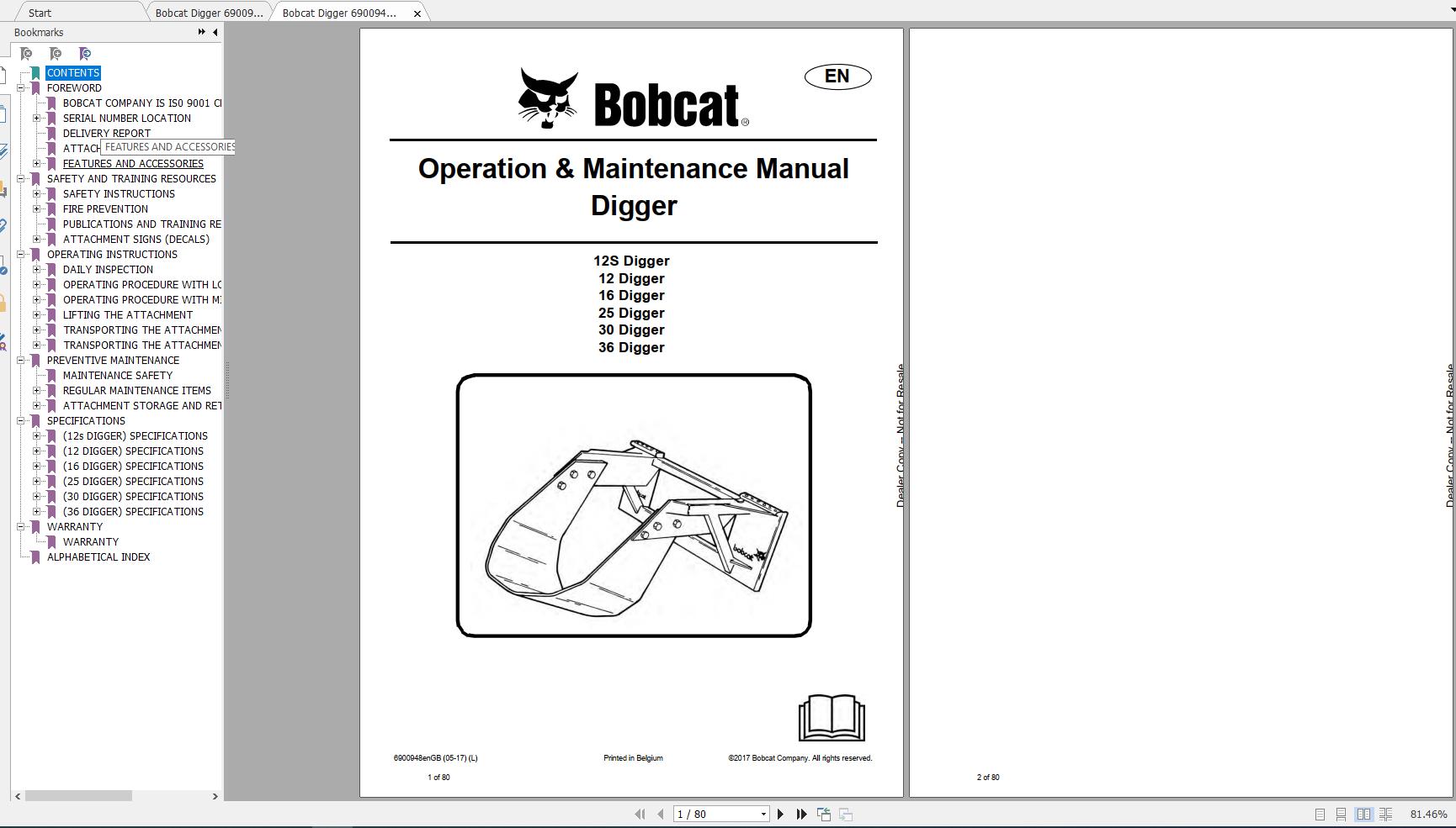 Bobcat Digger Operation Maintenance Manuals 1