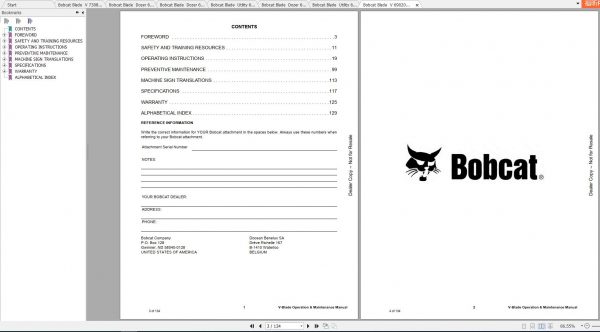 Bobcat Dozer Utility V Blade Operation Maintenance Manuals 2