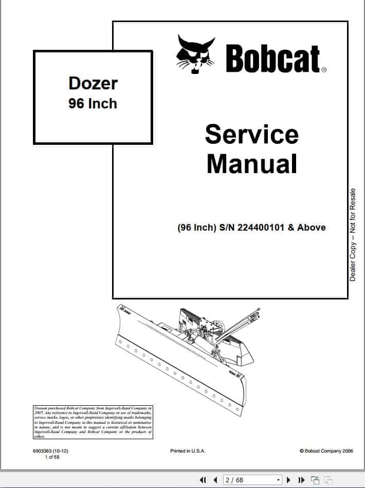 Bobcat Dozer Blade 96 Inch Service Manual6903383 1