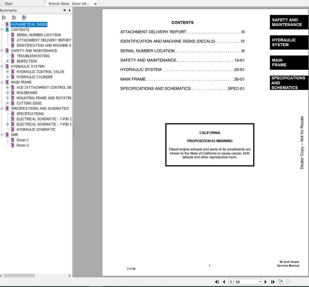 Bobcat Dozer Blade 96 Inch Service Manual6903383 2