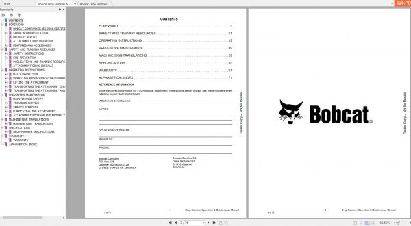 Bobcat Drop Hammer Operation Maintenance Manuals 2
