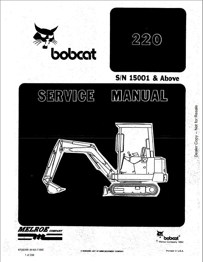 Bobcat Excavator 220 Service Manual6722345 1