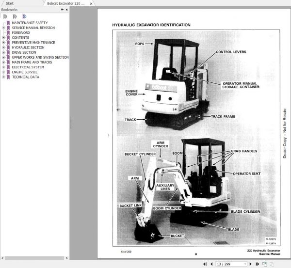 Bobcat Excavator 220 Service Manual6722345 3