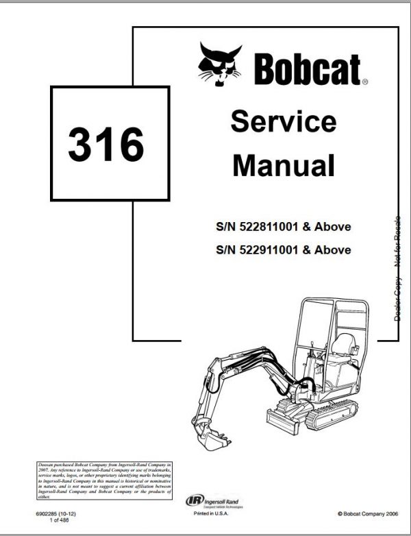 Bobcat Excavator 316 Service Manual6902285 1
