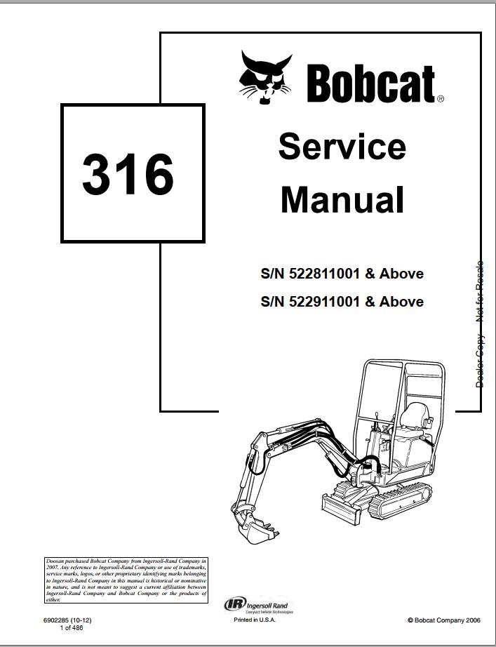 Bobcat Excavator 316 Service Manual6902285 1