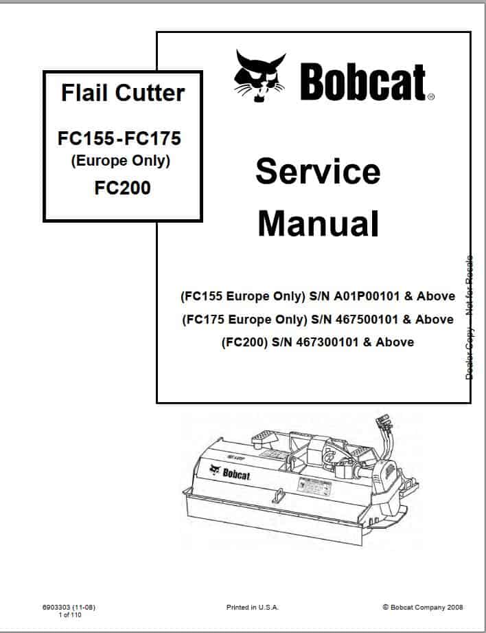 Bobcat Flail Cutter FC155 FC175 FC200 Service Manual6903303 1