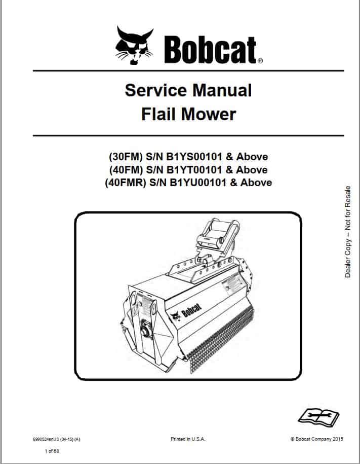 Bobcat Flail Mower 30FM 40FM 40FMR Service Manual6990524 1