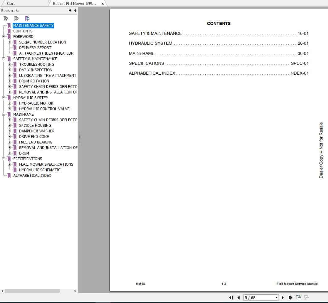 Bobcat Flail Mower 30FM 40FM 40FMR Service Manual6990524 2