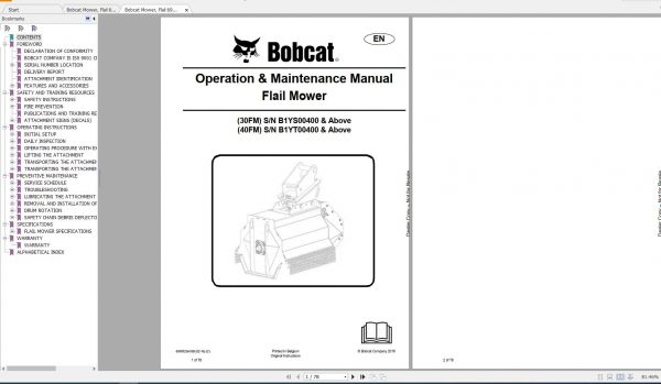 Bobcat Flail Mower Operation Maintenance Manuals 2