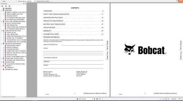 Bobcat Flail Mower Operation Maintenance Manuals 3