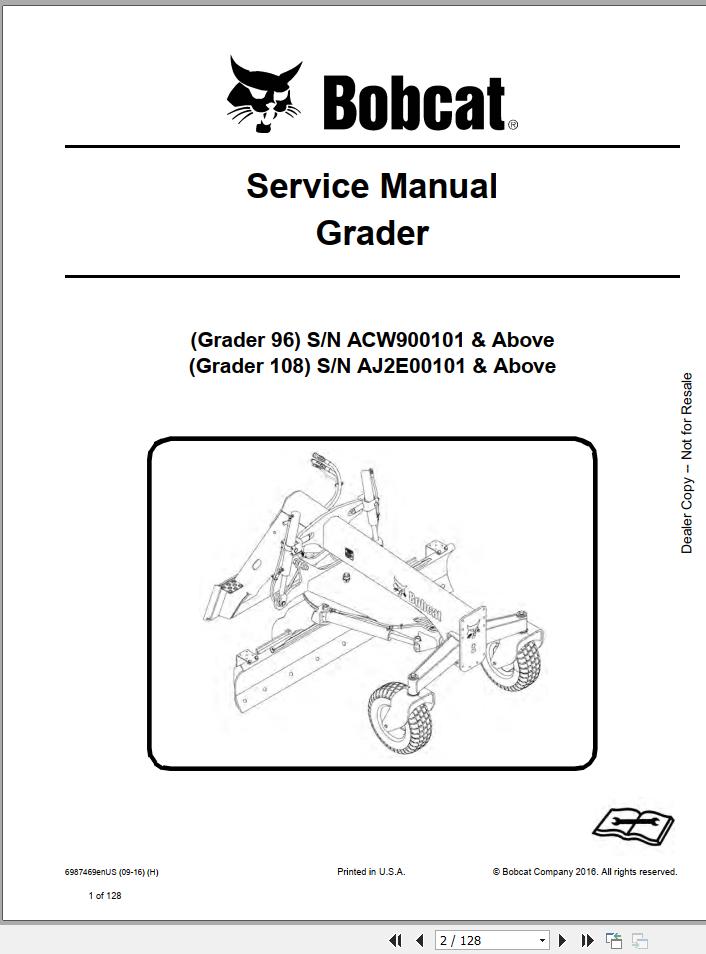 Bobcat Grader 96 108 Service Manual6987469 1