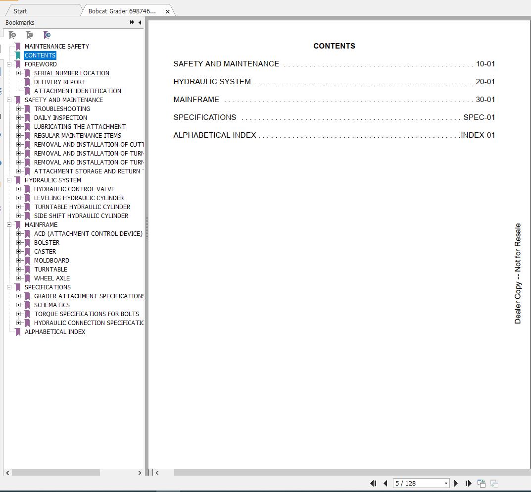 Bobcat Grader 96 108 Service Manual6987469 2