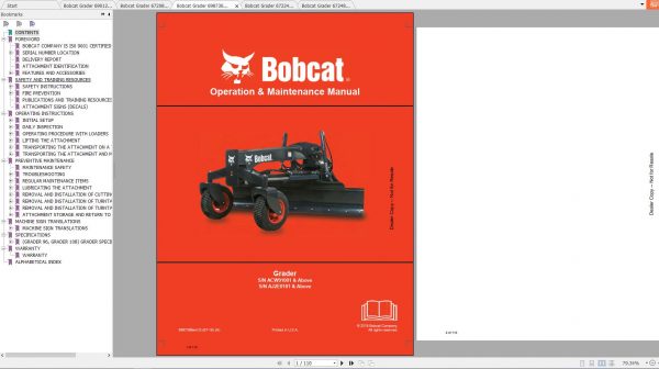 Bobcat Grader Operation Maintenance Manuals 1