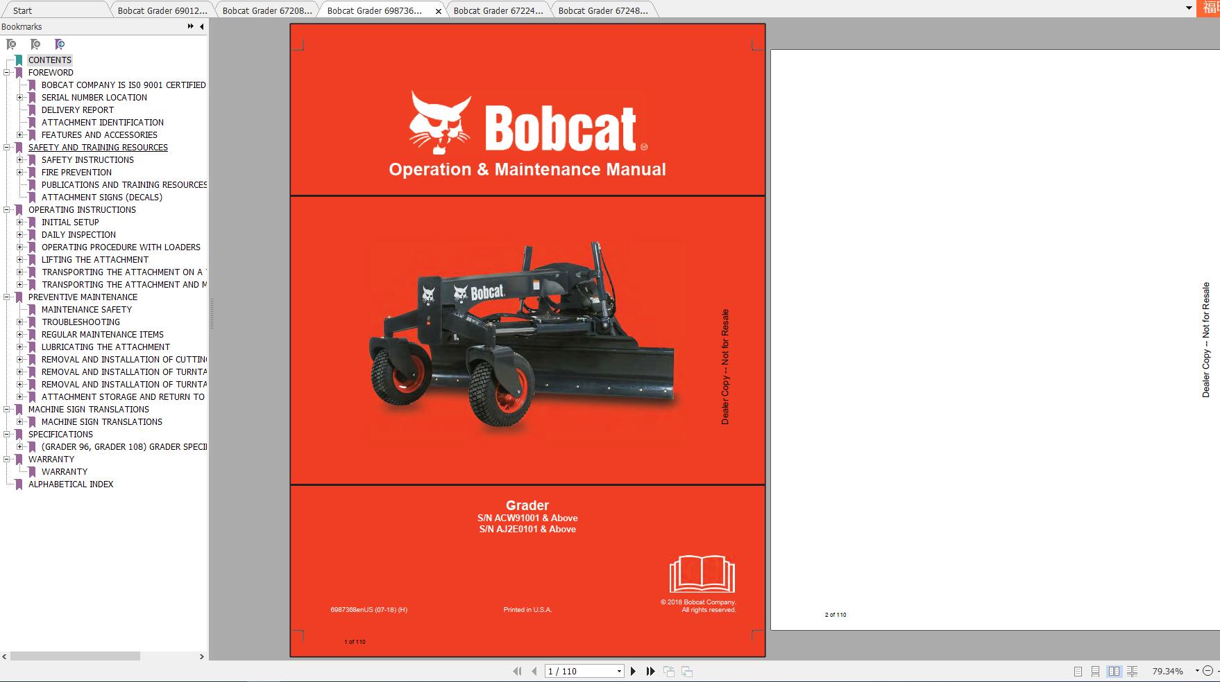 Bobcat Grader Operation Maintenance Manuals 1