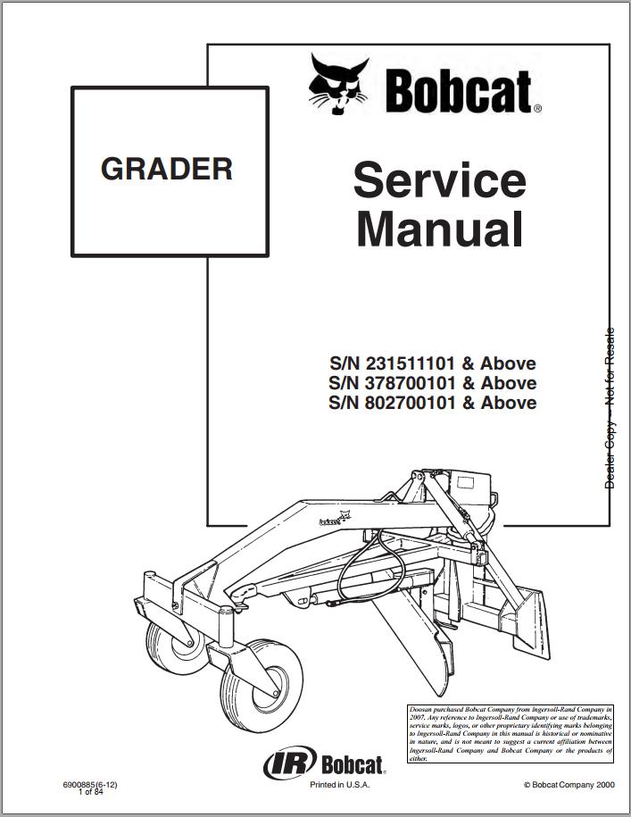 Bobcat Grader Service Manual6900885 1