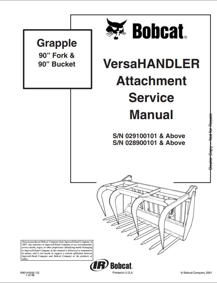 Bobcat Grapple 90 Fork Bucket Service Manual6901449 1