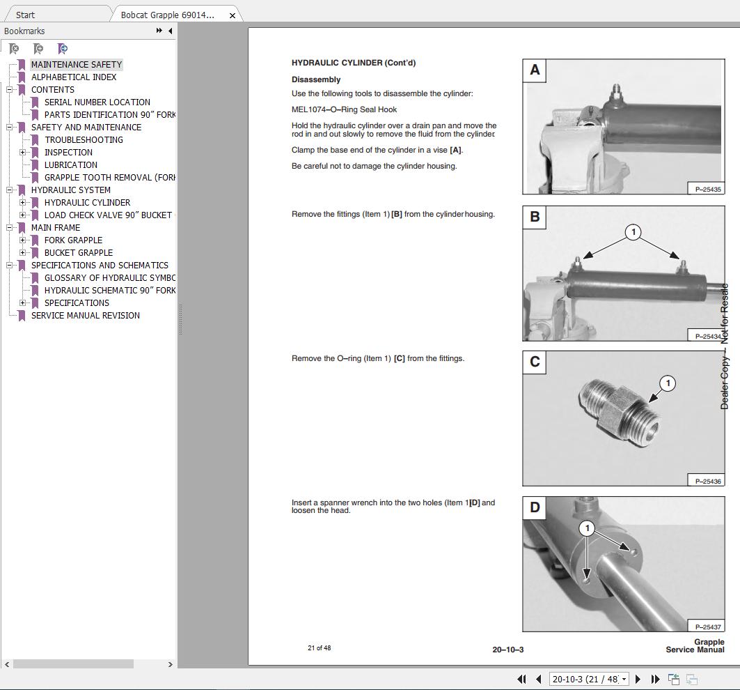 Bobcat Grapple 90 Fork Bucket Service Manual6901449 3
