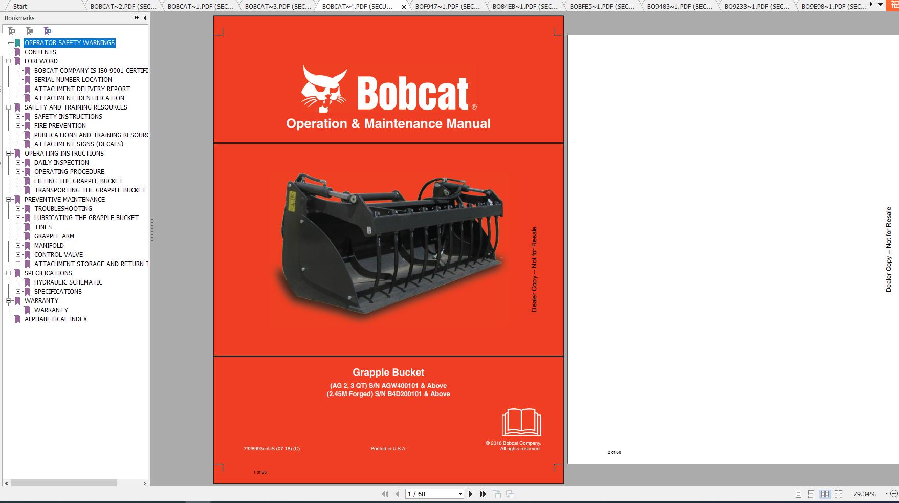 Bobcat Grapple Operation Maintenance Manuals 1