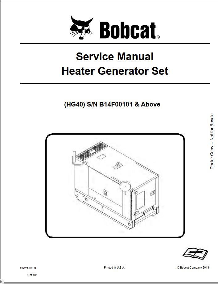 Bobcat Heater Generator Set HG40 Service Manual6990758 1