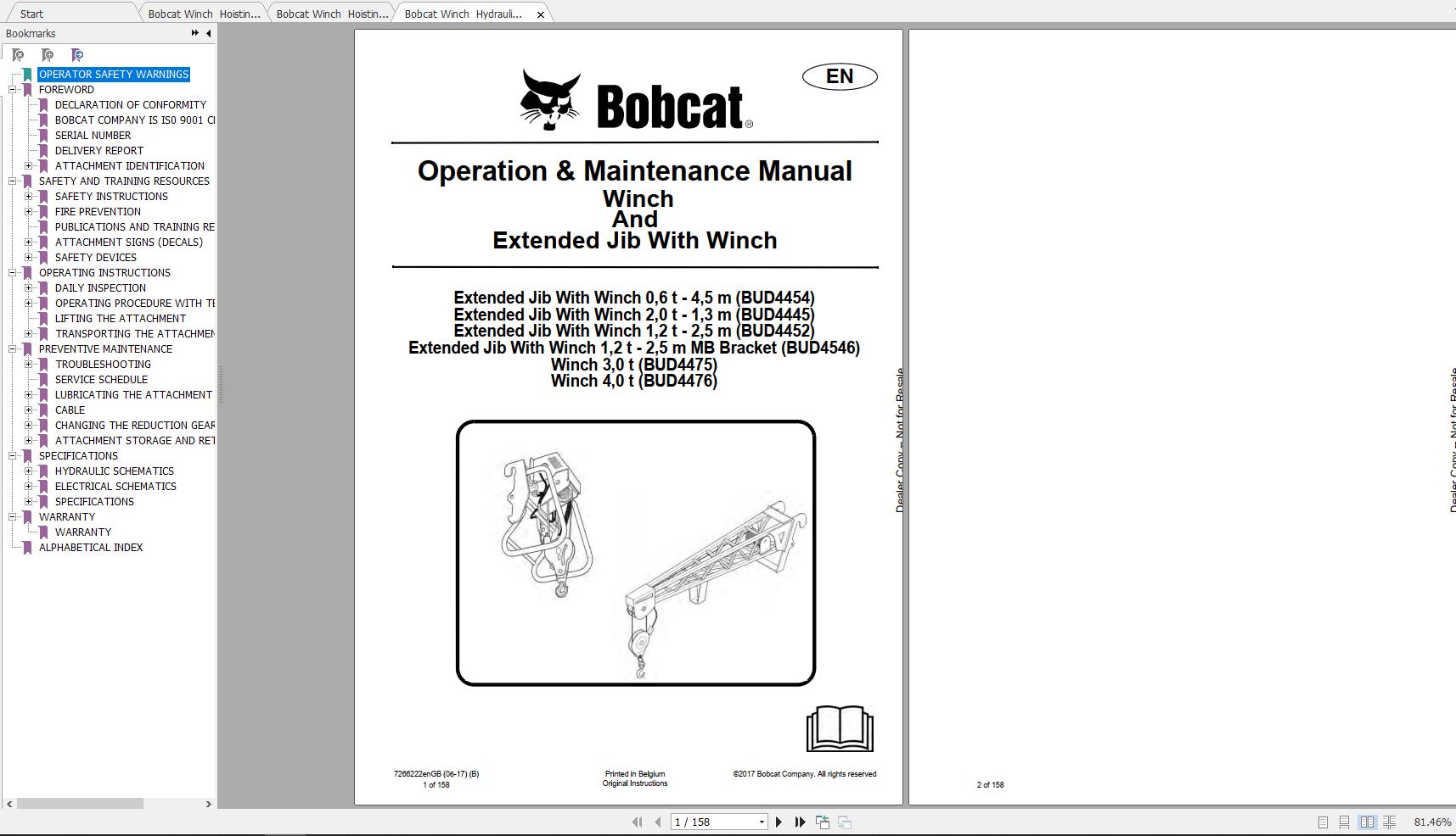 Bobcat Hoisting Winch Operation Maintenance Manuals 1