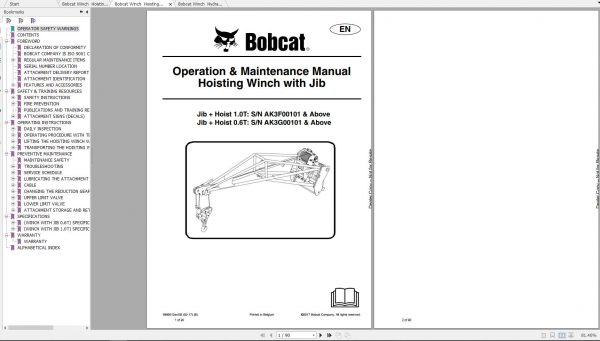 Bobcat Hoisting Winch Operation Maintenance Manuals 2