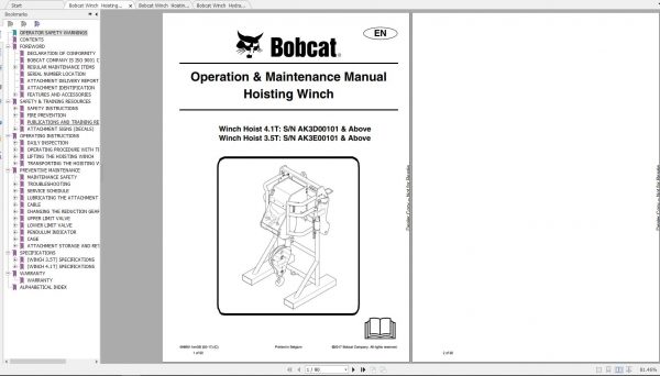 Bobcat Hoisting Winch Operation Maintenance Manuals 3