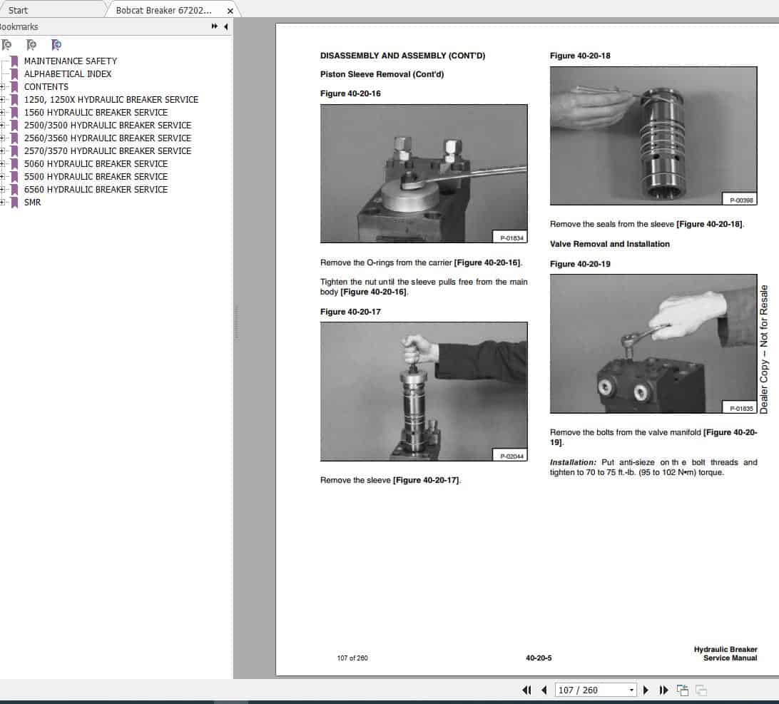 Bobcat Hydraulic Breaker 1250 6560 Service Manual6720280 4