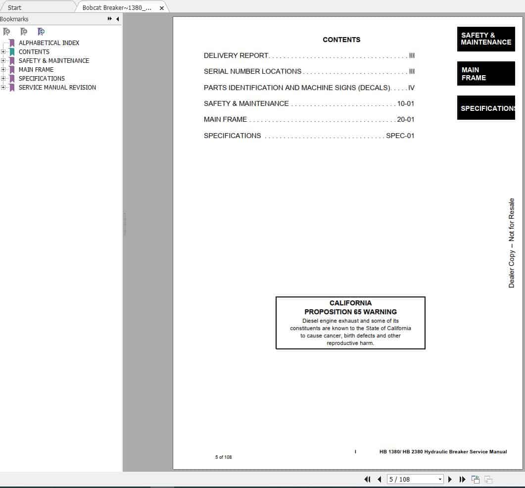 Bobcat Hydraulic Breaker HB1380 2380 Service Manual6904929 2