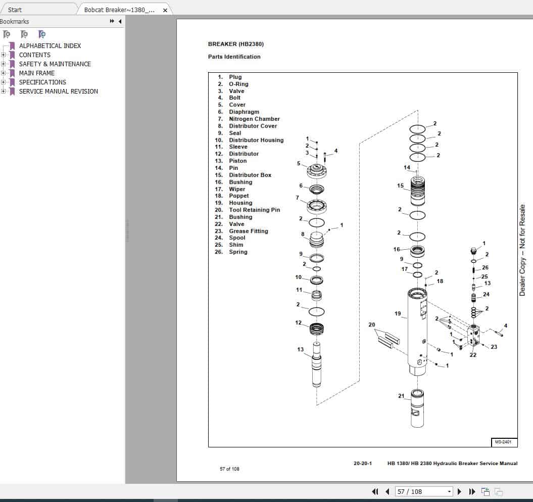 Bobcat Hydraulic Breaker HB1380 2380 Service Manual6904929 4