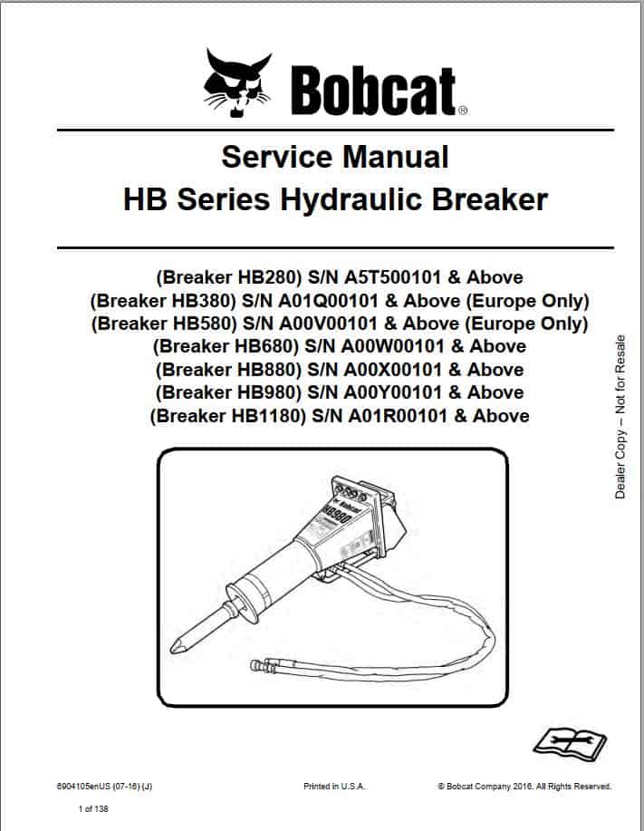 Bobcat Hydraulic Breaker HB2801180 Service Manual6904105 1