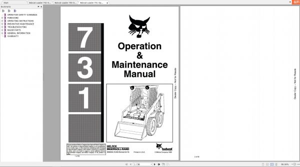 Bobcat Loader 7230 Series Operating Maintenance Manuals 1