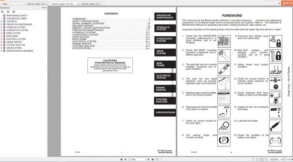 Bobcat Loader 751 Service Manuals 2
