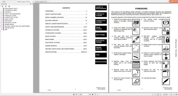 Bobcat Loader 773 Service Manuals 2