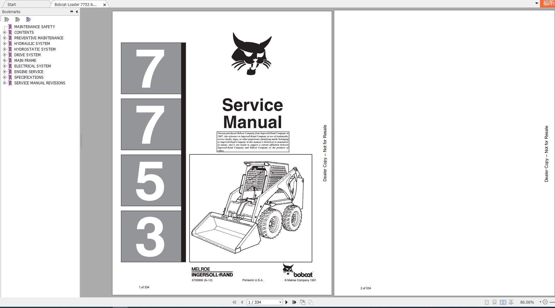 Bobcat Loader 7753 Service Manual6720899 1
