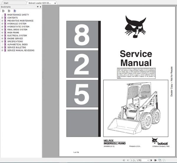 Bobcat Loader 825 Service Manual6549899 1