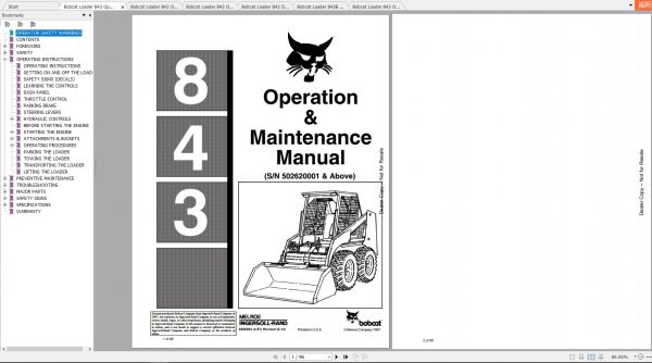 Bobcat Loader 843 Operation Maintenance Manuals 1