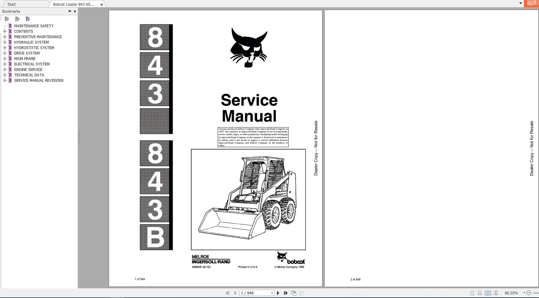 Bobcat Loader 843 Service Manual6566091 1