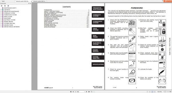 Bobcat Loader 853 853H Service Manuals 2