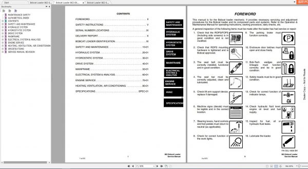 Bobcat Loader 863 Service Manuals 2
