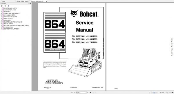 Bobcat Loader 864 HF Service Manuals 1