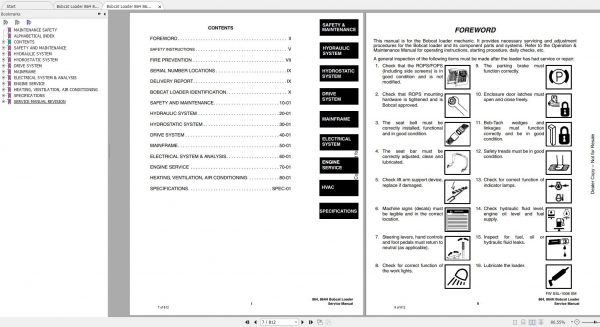 Bobcat Loader 864 HF Service Manuals 2