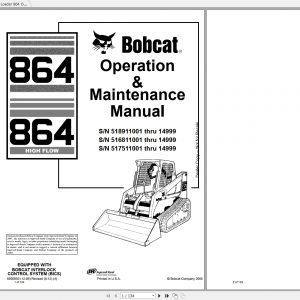 Bobcat Loader 864 Operation Maintenance Manuals 1