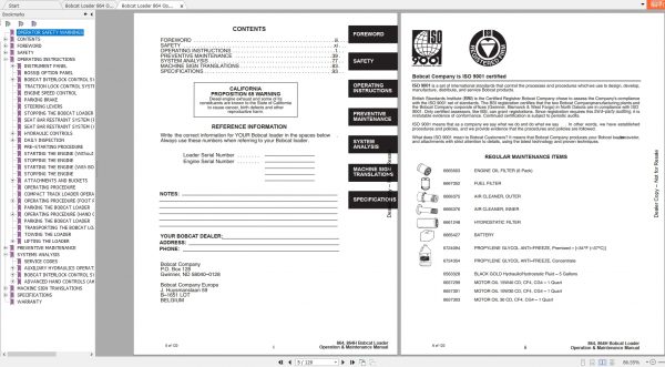 Bobcat Loader 864 Operation Maintenance Manuals 2